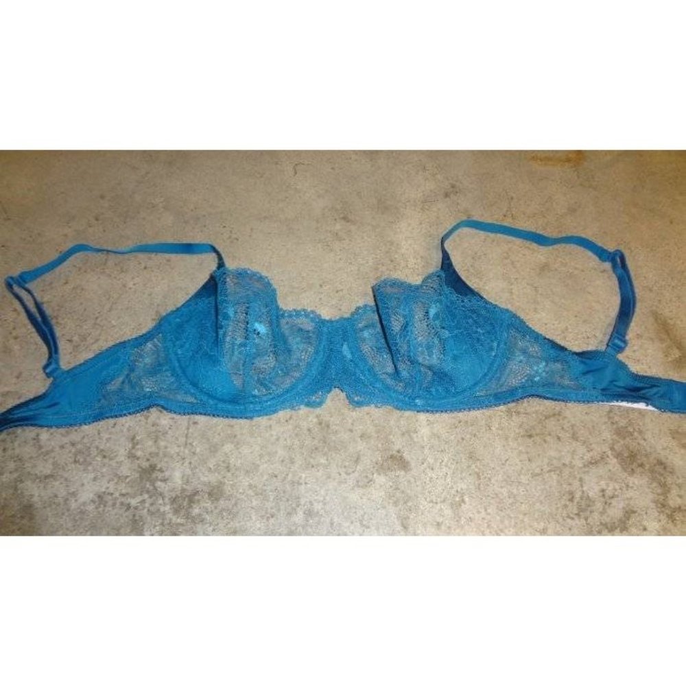 CALVIN KLEIN Sensual Sling Lace Balconette Underwire Bra #QF1197 Teal Blue 32D - Picture 2 of 5